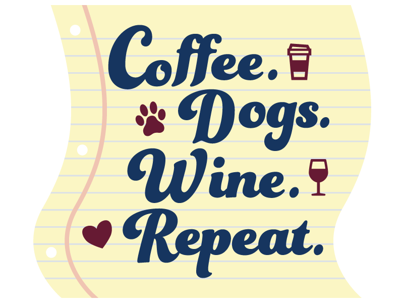 Coffee Dogs Wine Repeat 3" Sticker (Decal)