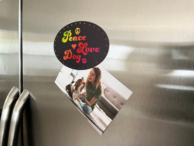 Oval Shaped Magnet - Peace Love Dog