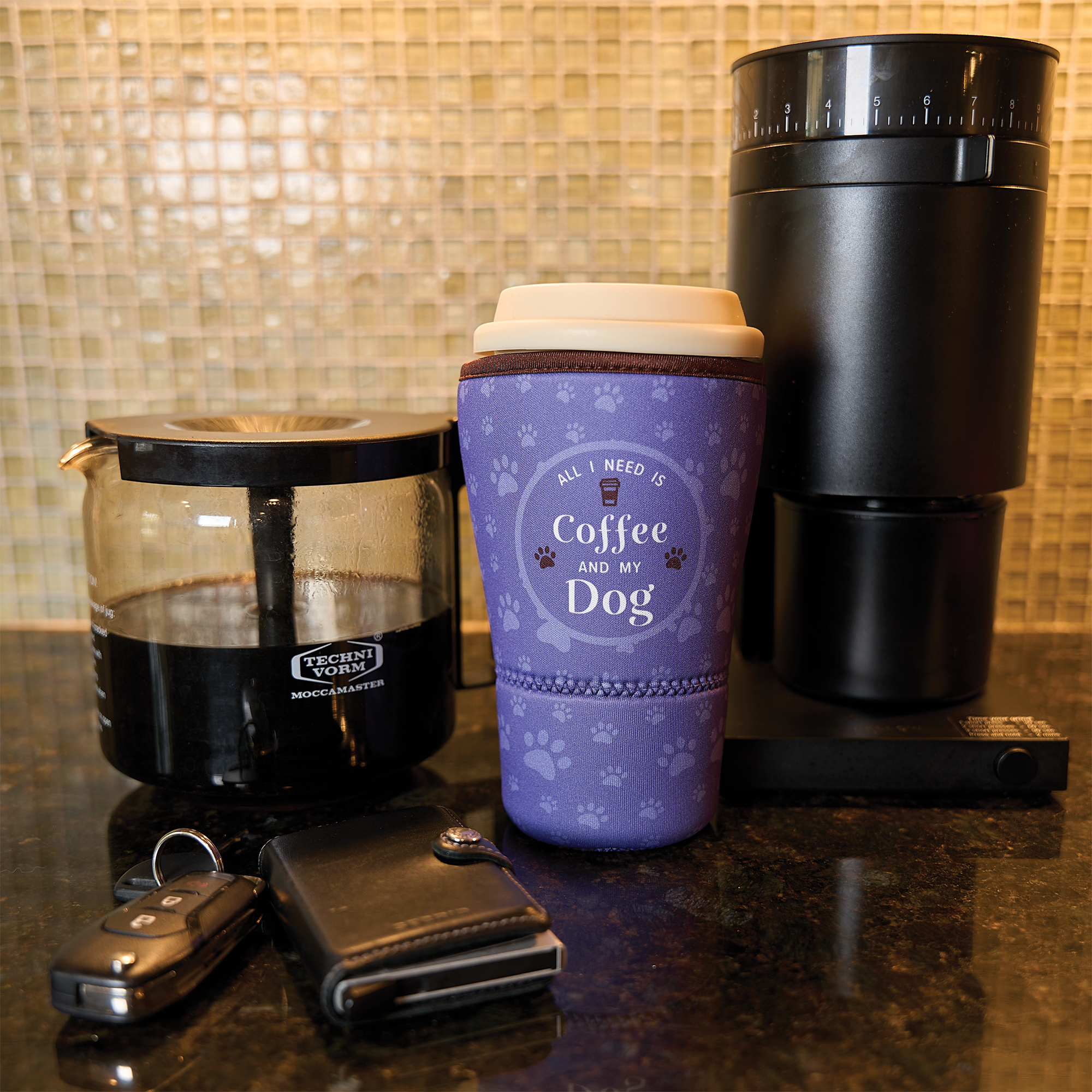 Large Drinkware Holder - All I need is coffee and my dog!