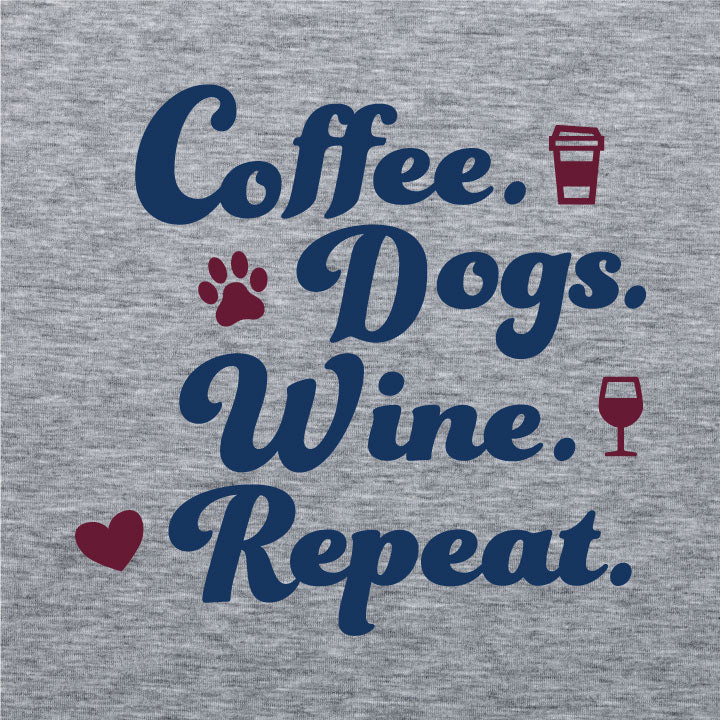 SALE - Ladies T-Shirt - Coffee. Dogs. Wine. Repeat.