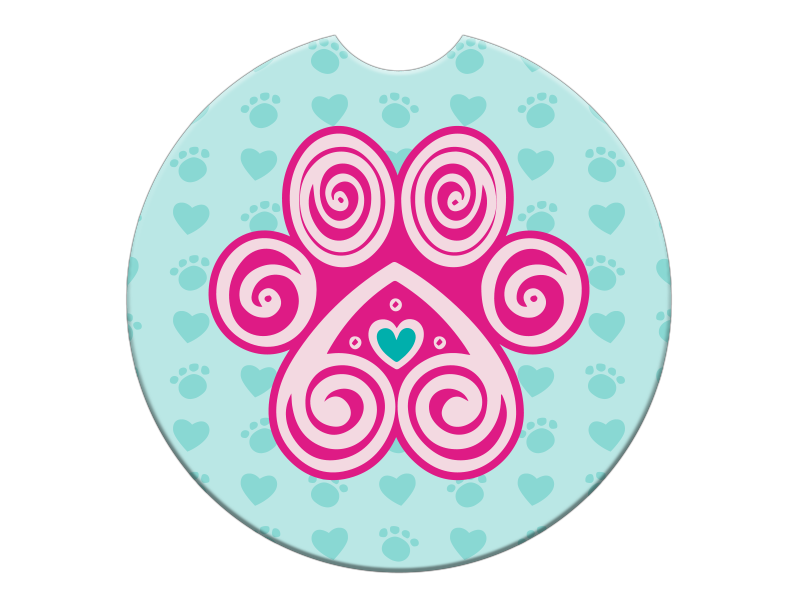 Absorbent Stone Auto Coaster - Paw with a Heart